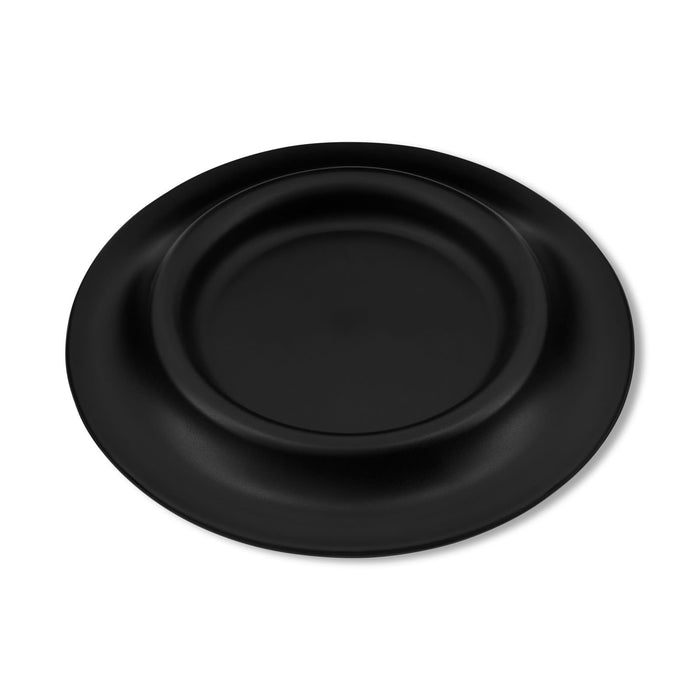Sip n Fly Pet Bowl - A black pet bowl with a rounded shape and raised edge, featuring a smooth surface. Includes a logo.
