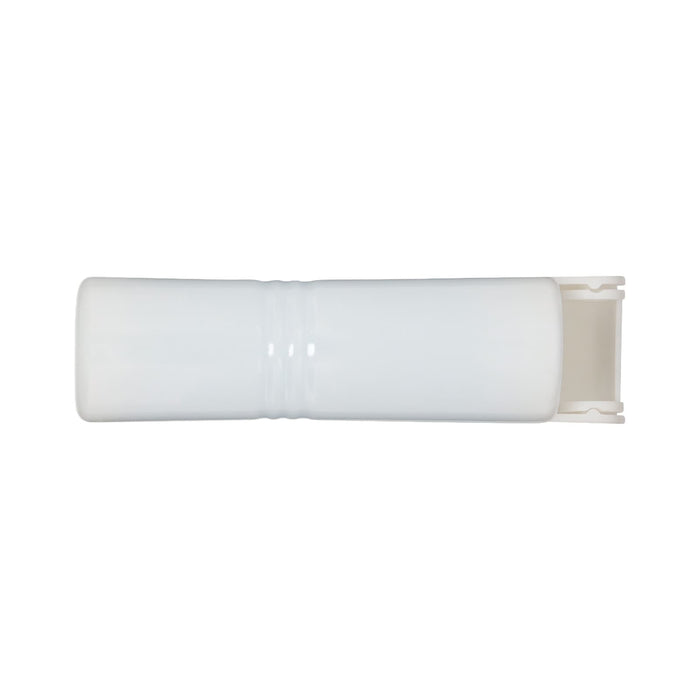 The Polished Traveller - A drink bottle in white with a sleek design and a logo on the side.