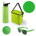 Bondi Beach Pack - A drink bottle, a cooler bag, a frisbee, a ball, and sunglasses, all in vibrant green.