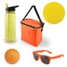 Bondi Beach Pack - A yellow drink bottle, orange cooler bag, orange ball, yellow frisbee, and orange sunglasses arranged together.