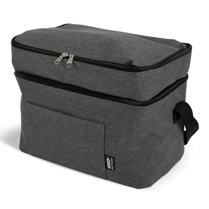 The Winter Warmer Pack - A grey insulated cooler bag with a zippered top and a front pocket, featuring a carry handle.