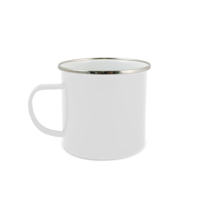 The Winter Warmer Pack - A white mug with a silver rim and a handle, featuring a simple and sleek design.