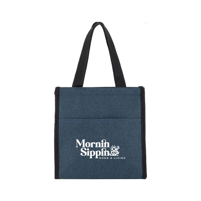 The Refuel Pack - A blue tote bag with black straps and a logo on the front. The bag features a pocket and a simple design.