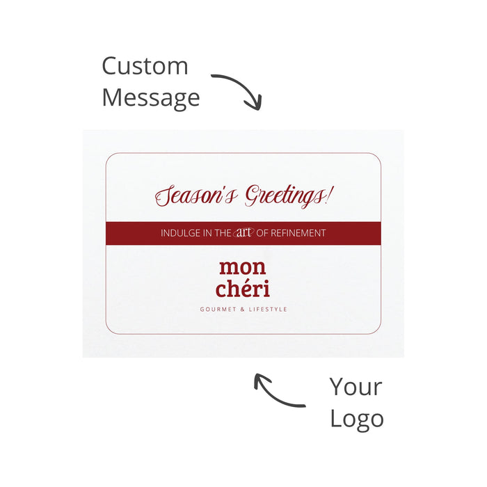 The Refined Graze - A card with a white background featuring a red band, logo, and space for a custom message.