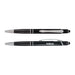 Tech Pack Essential - A black pen with chrome accents and a textured grip, featuring a stylus tip and a branding logo.