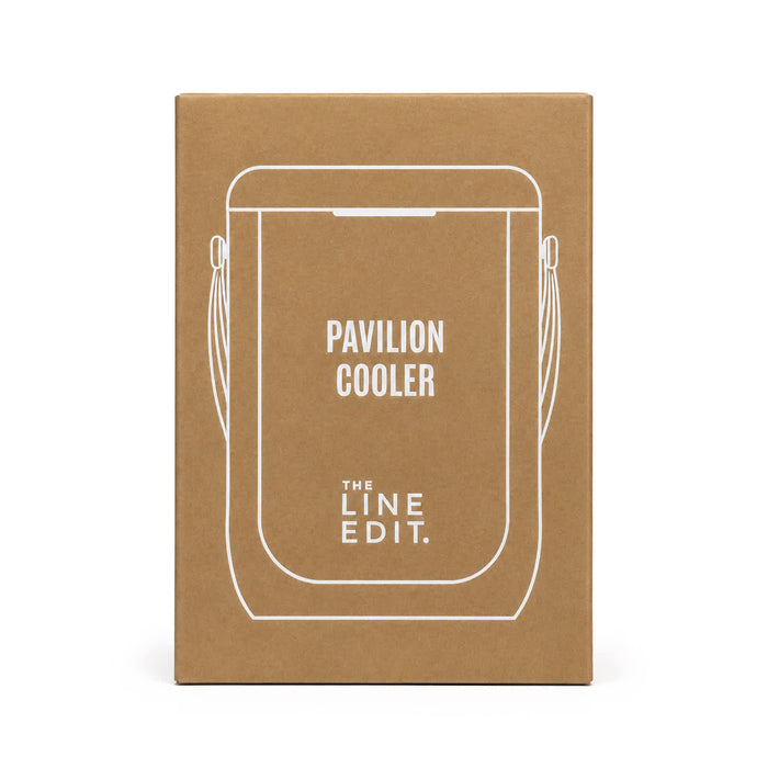 Pavilion Cooler by The Line Edit. - A cardboard packaging for a Pavilion Cooler in a natural brown colour, featuring a simple design and a logo.