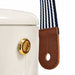 Pavilion Cooler by The Line Edit. - A white Pavilion Cooler with a gold knob and a blue and white striped strap, featuring a brown leather tag.