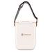 Pavilion Cooler by The Line Edit. - A Pavilion cooler in white with a striped shoulder strap and a logo. Compact design for easy carrying.