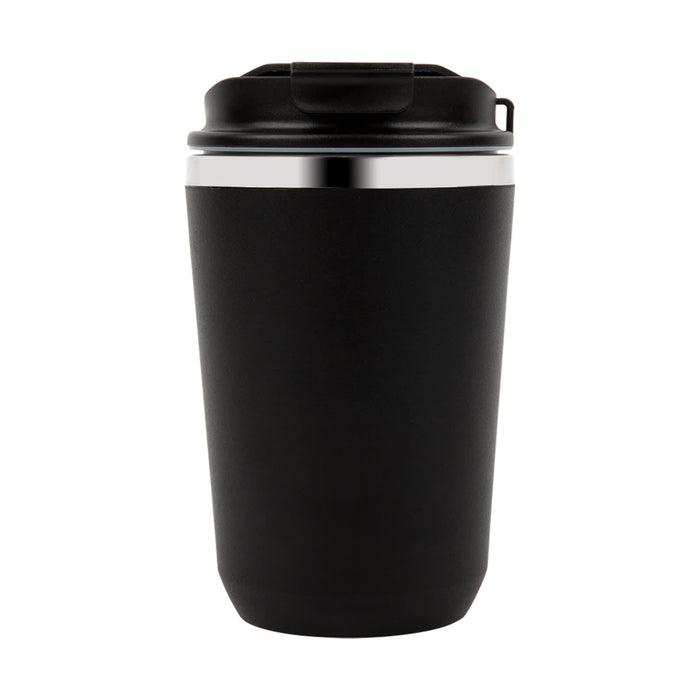 Daily Grind Pack - A black drink bottle with a silver band around the lid and a secure closing mechanism.