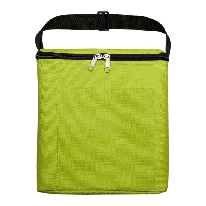 Daily Grind Pack - A green insulated bag with a zip closure and a front pocket, featuring a black strap for easy carrying.