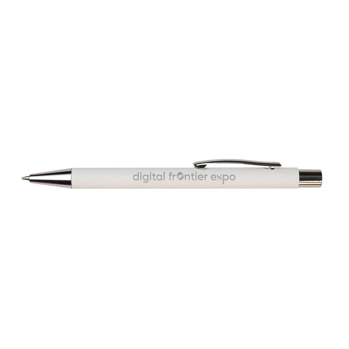 Expo Essentials Pack - A white pen with a silver clip and tip, featuring a logo on the barrel.