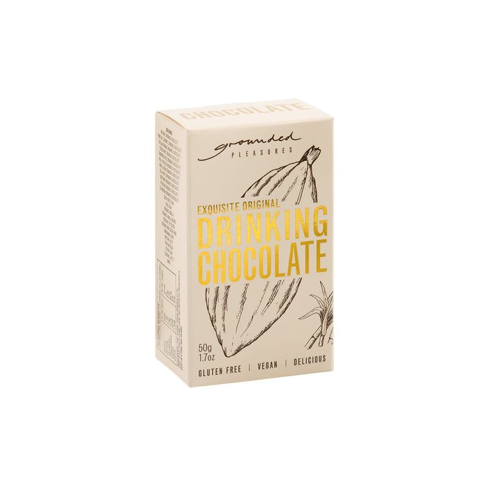 The Good Things - A box of drinking chocolate with a light beige background, featuring illustrations of cocoa pods. It has a logo.