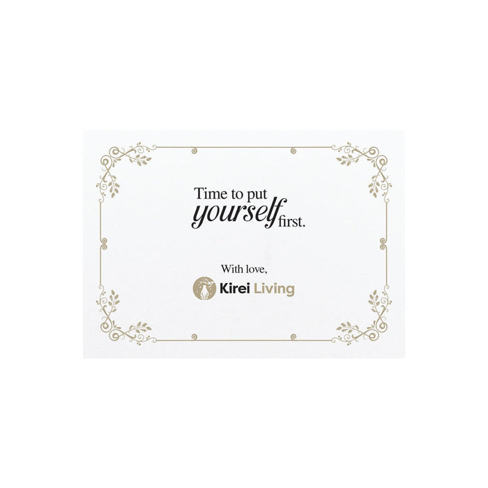 The Treat Kit - A decorative card featuring a quote about self-care, with elegant flourishes and a brand logo at the bottom.