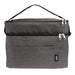 The Coastal Edit - A grey zippered bag with a handle, featuring a front pocket and a logo on the side.