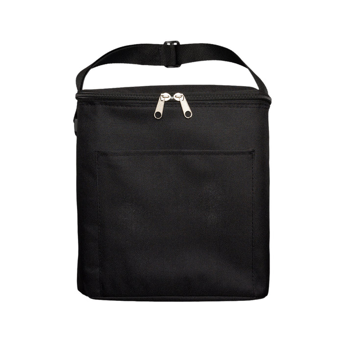 The Gone Fishing Pack - A black insulated cooler bag with a zip closure and a front pocket, featuring a sturdy carry strap.