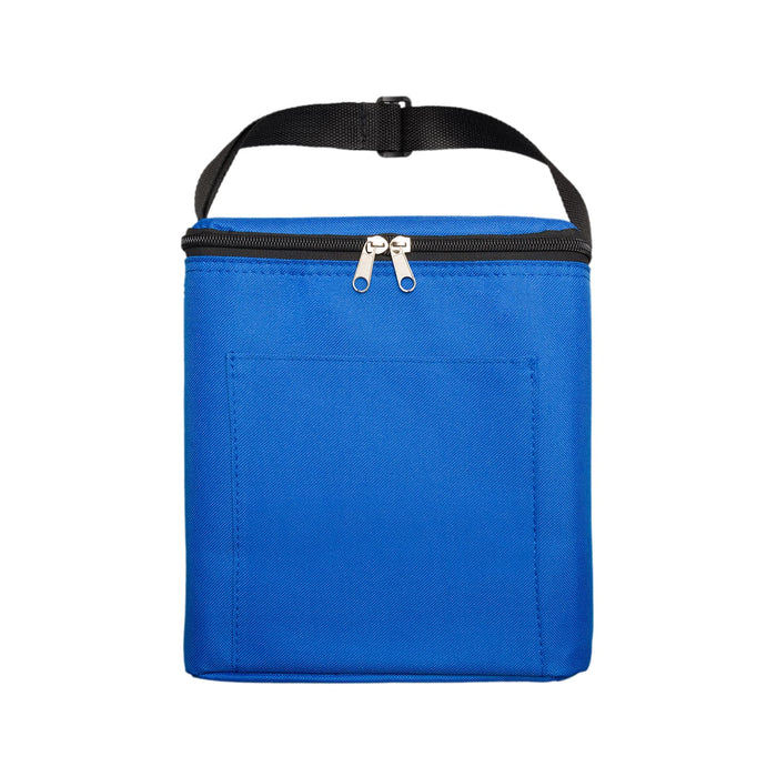 The Gone Fishing Pack - A blue insulated cooler bag with a zip closure and a carrying strap, featuring a front pocket and a logo.