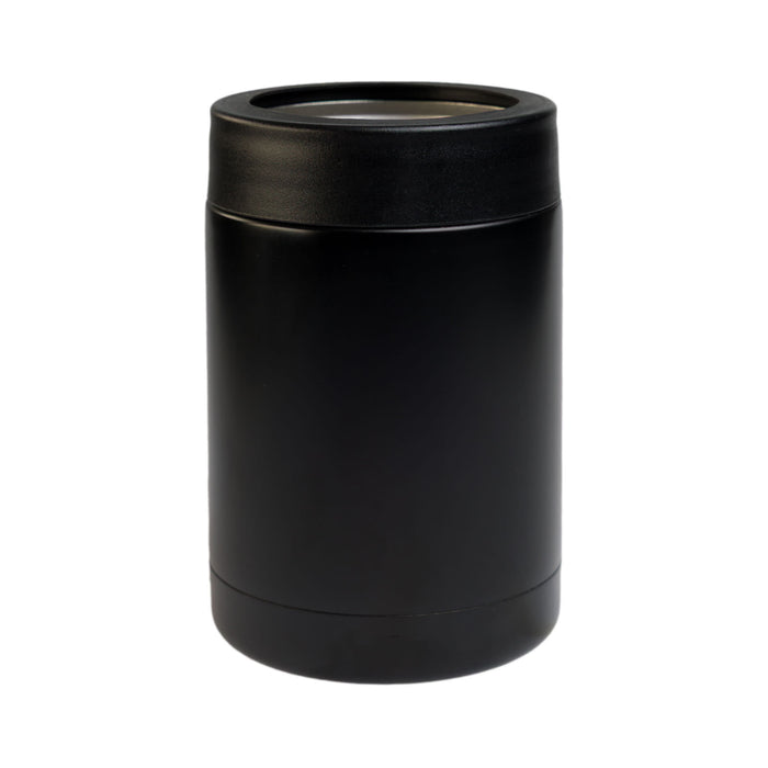 The Knock Off for Christmas Pack - A black drink bottle with a sleek design and a silver interior. It features a logo on one side.
