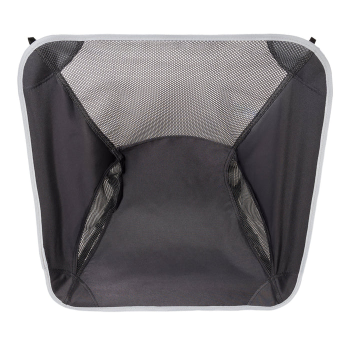 The Escape Pack - A collapsible black mesh storage basket with a square shape and a grey trim, featuring open sides for ventilation.