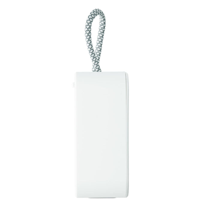 The Escape Pack - A white portable device with a grey lanyard attached, designed for convenience and mobility.