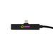 Tech Pack Charge - A black rectangular charging hub with a USB-C connector and a textured cable, featuring a colourful logo.