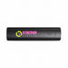 Tech Pack Charge - A black portable charger featuring a logo and indicator light. Compact design for charging devices on the go.