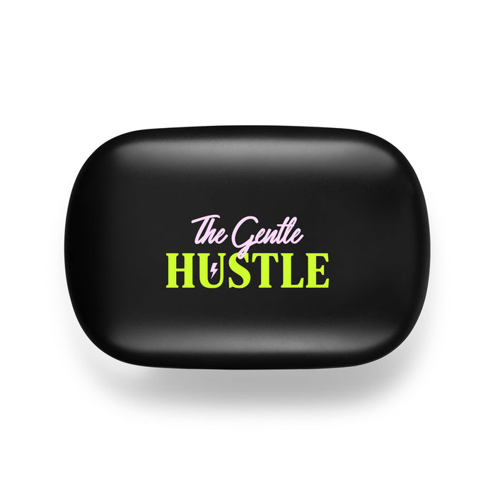 The Hustle Pack - A black promotional product with a vibrant logo featuring the words "The Gentle Hustle" in pink and green.