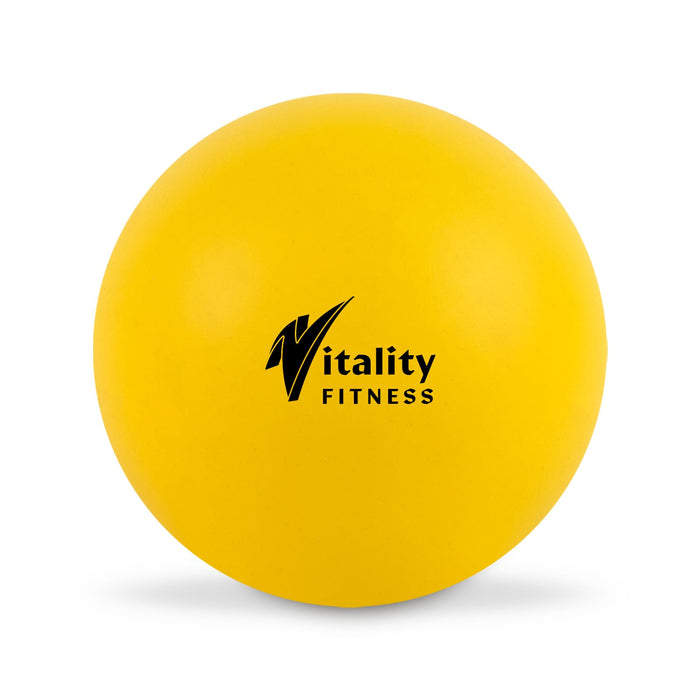 The Game Day Pack - A yellow exercise ball with a logo in black, featuring a smooth, round surface.
