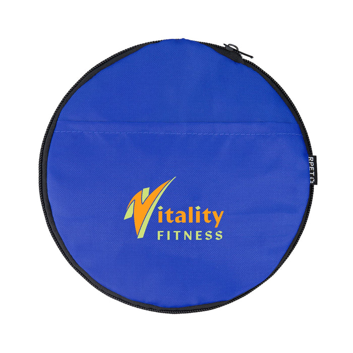 The Game Day Pack - A round blue bag with a zip, featuring a logo in orange and yellow.
