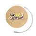The Good Stuff Pack - A round bamboo coaster with a silver string, featuring a logo in blue and yellow.