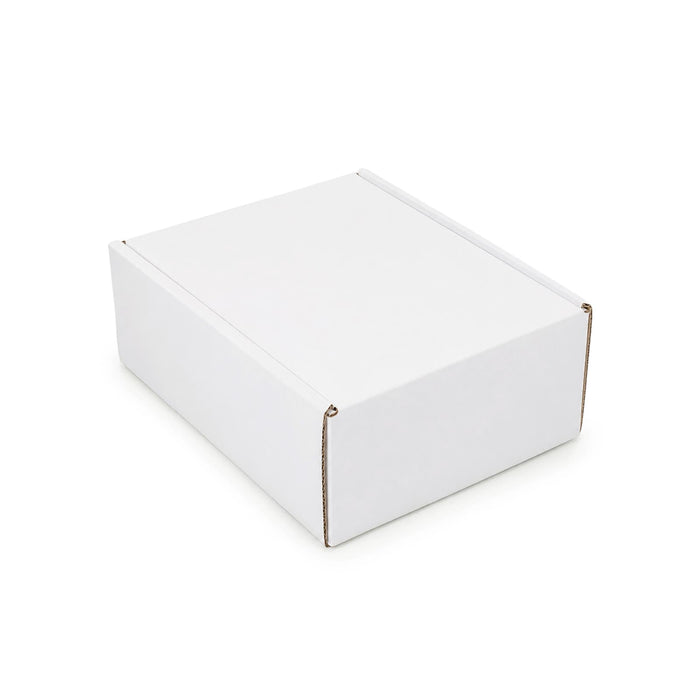 Custom Box with Locking Lid 125 x 170 x 65mm - A white custom box with a locking lid, measuring 125 x 170 x 65mm, featuring a logo.