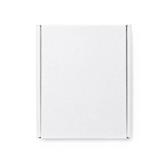 Custom Box with Locking Lid 125 x 170 x 65mm - A white custom box with a locking lid, measuring 125 x 170 x 65mm, featuring a logo.