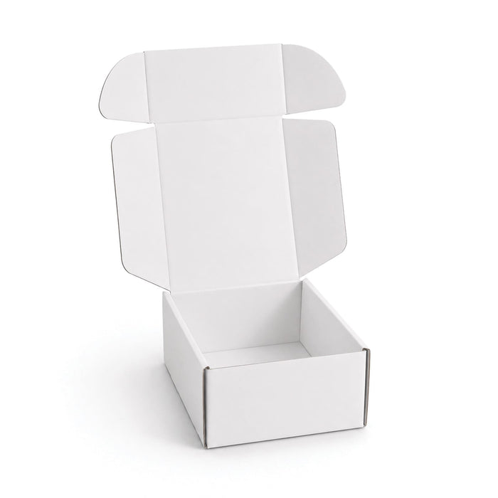 Custom Box with Locking Lid 125 x 170 x 65mm - A white custom box with a locking lid, measuring 125 x 170 x 65mm, featuring an open design.