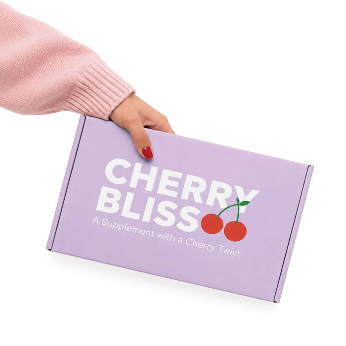 Custom Box with Locking Lid 290 x 175 x 60mm - A hand holding a purple box with a locking lid, featuring a logo and cherry graphic.