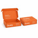 Custom Box with Locking Lid 300 x 210 x 70mm - An orange custom box with a locking lid, featuring an open and closed position. The box has a logo.