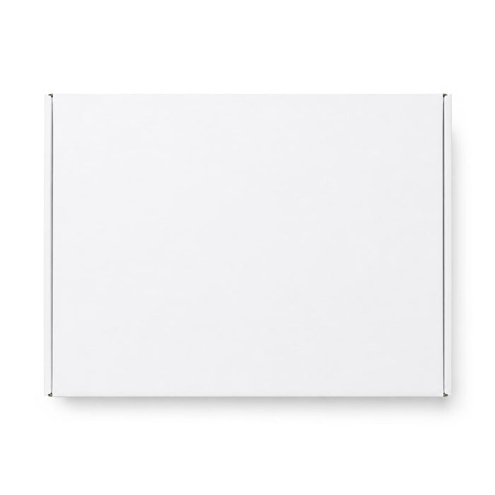 Custom Box with Locking Lid 360 x 305 x 105mm - A white custom box with a locking lid, measuring 360 x 305 x 105mm, featuring a simple design.