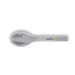 Juniper Cutlery Set - A stainless steel serving spoon with a rounded end and a clear handle, featuring a logo on the handle.
