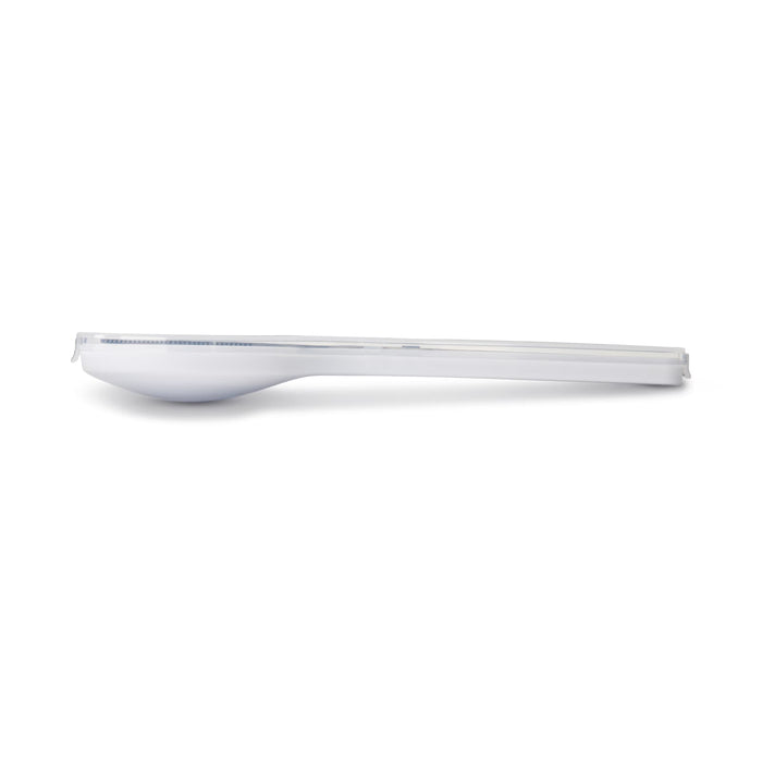 Juniper Cutlery Set - A white Juniper cutlery set spoon with a sleek design, featuring a branded logo.