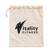 Anywhere Resistance Fitness Set - A beige drawstring bag with a logo printed on it, featuring the words "Vitality FITNESS".