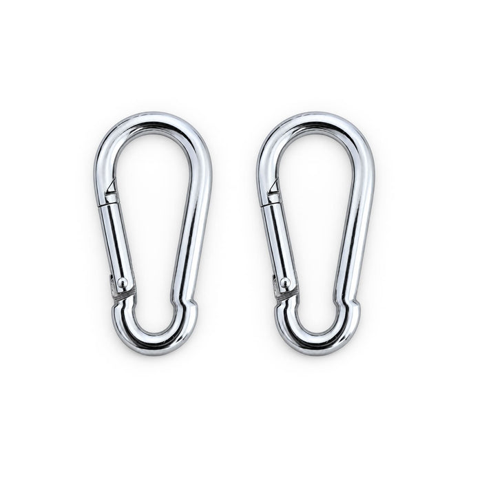 Anywhere Resistance Fitness Set - Two silver metal carabiner clips with a shiny finish, featuring oval shapes and spring-loaded closures.