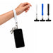 Wrist Tactile Phone Holder Keytag - A wristband phone holder keytag in white, blue, black, and grey, featuring a hook and a keychain.