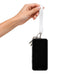 Wrist Tactile Phone Holder Keytag - A white wrist tactile phone holder keytag is being held, attached to a smartphone and keys.