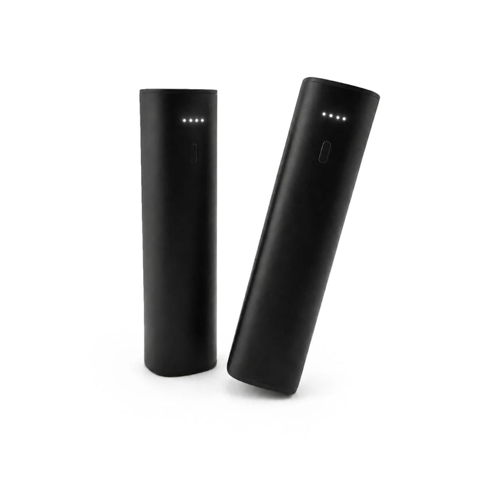 Symbolique 5,000mAh Power Bank - A black power bank with a smooth finish and four indicator lights is featured in the image. It has a branding logo.