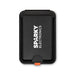 Cozy Phone Wallet - A black Cozy Phone Wallet with a logo, featuring a secure closure and a contrasting orange accent.