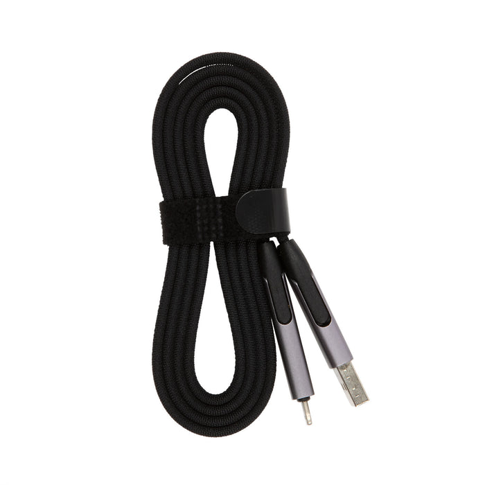Volt Combo Cable - A black charging cable with a braided design and dual connectors, secured with a Velcro strap.