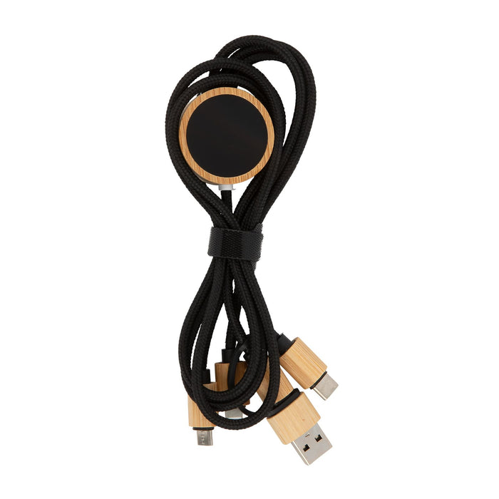 Tech Pack Executive - A charging cable with a black and bamboo design, featuring multiple connectors for different devices.