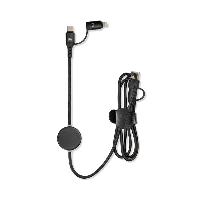 Aura by Nomis Cable - A black charging cable with a round connector and a clip for organisation. It has a sleek, modern design.