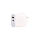Tech Pack Connect - A white wall charger with a USB-C port and a plug for electrical outlets, featuring a small logo.