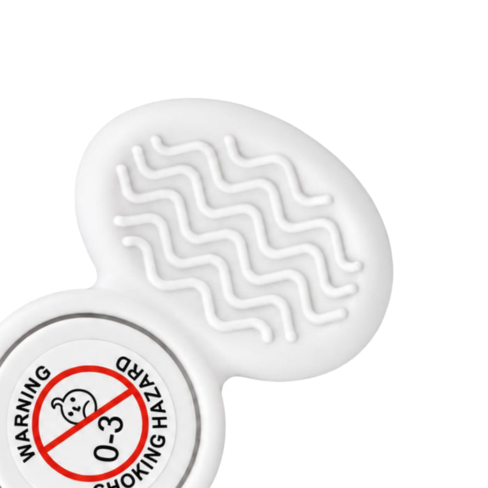 Tactile Fidget Spinner - A tactile fidget spinner in white with a textured surface and a circular base featuring a warning label.