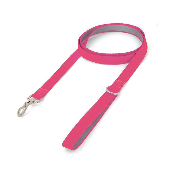 Printed Dog Lead - A printed dog lead in vibrant pink with a silver clip and handle, featuring a sleek design and logo.