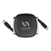 Reel 100W Cable - A compact black cable reel with dual USB connectors and a logo.